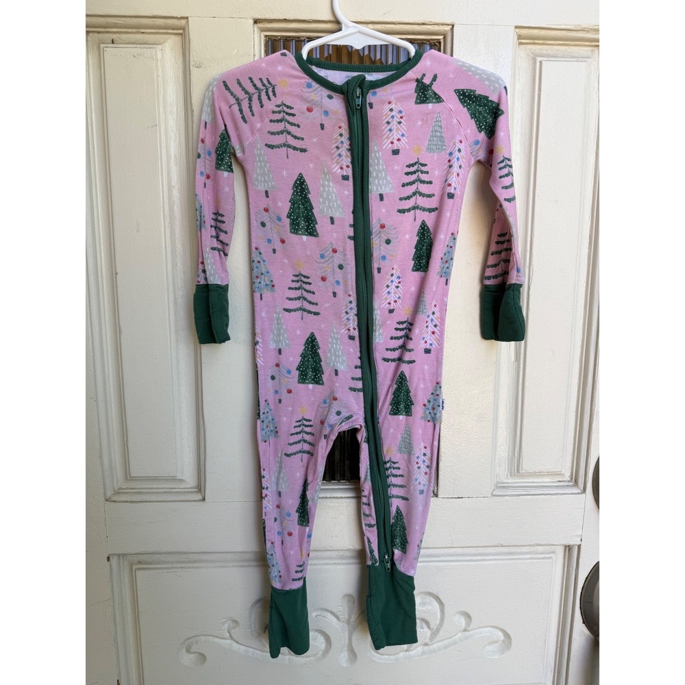 Little Sleepies Pink Christmas Tree Bamboo Zippy Pajamas Size 6-12 Months